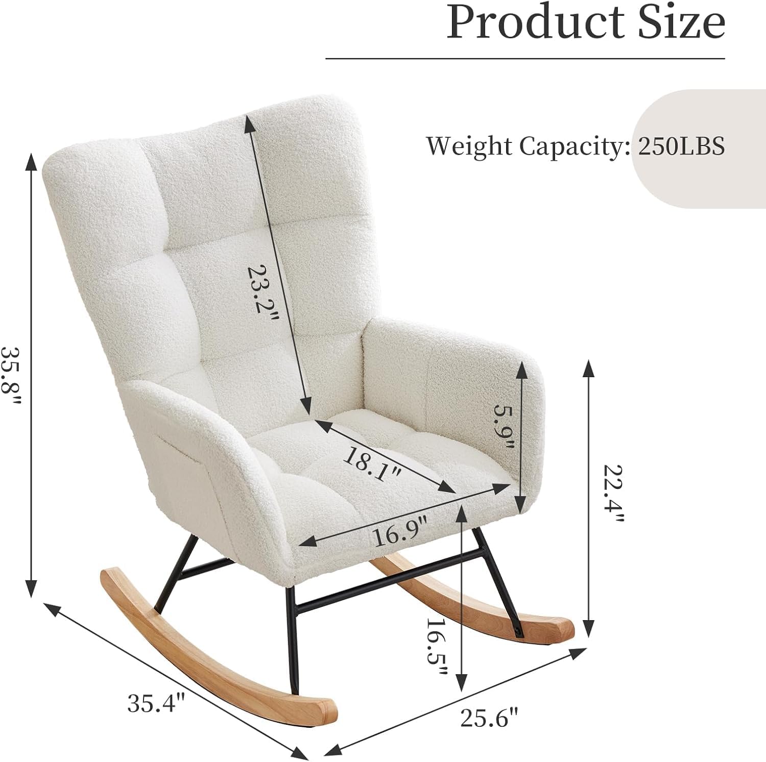 Fauteuil à bascule Garvee, fauteuil inclinable, fauteuil d'allaitement, fauteuil de salon, 90 x 65 x 90 cm, blanc
