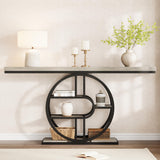 Garvee Console industrielle à 5 niveaux, cadre métallique arrondi, plateau en MDF, format étroit de 120 cm, grise, pour entrée et salon