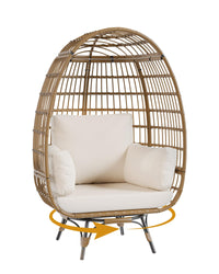Garvee Fauteuil Œuf Pivotant 360° XL, Structure Acier et Base Métal, Rotin PE Résistant à l’Eau, Coussins Réglables, Intérieur/Extérieur, 96 × 76 × 145 cm, Naturel