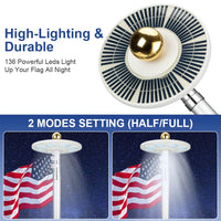 Lampe solaire pour mât de drapeau Garvee, 136 LED ultra-lumineuses, IP67, ABS résistant aux intempéries, pour jardin extérieur de 4,5 à 7,5 m.