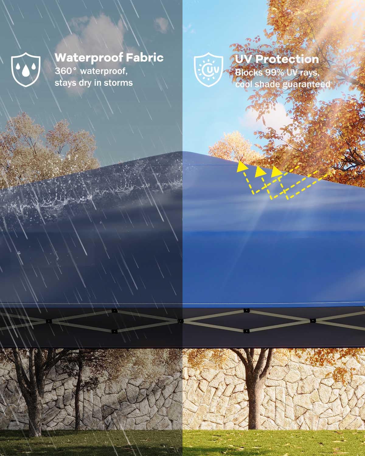 Tente pliante Garvee 3 x 3 m - Protection UV, imperméable, hauteur réglable, structure en acier robuste, toile Oxford 210D, idéale pour le camping et les événements en plein air, bleue