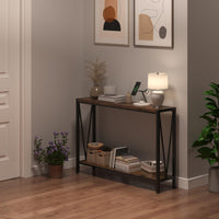 Garvee Console d’entrée étroite 110 x 25 x 76 cm, bois et métal, 2 niveaux avec rangement, style vintage, idéale entrée, salon et couloir.