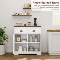 Garvee meuble bar à café, buffet moderne de style campagne avec 2 tiroirs, étagère réglable, double porte, blanc, bois, pour cuisine et salle à manger