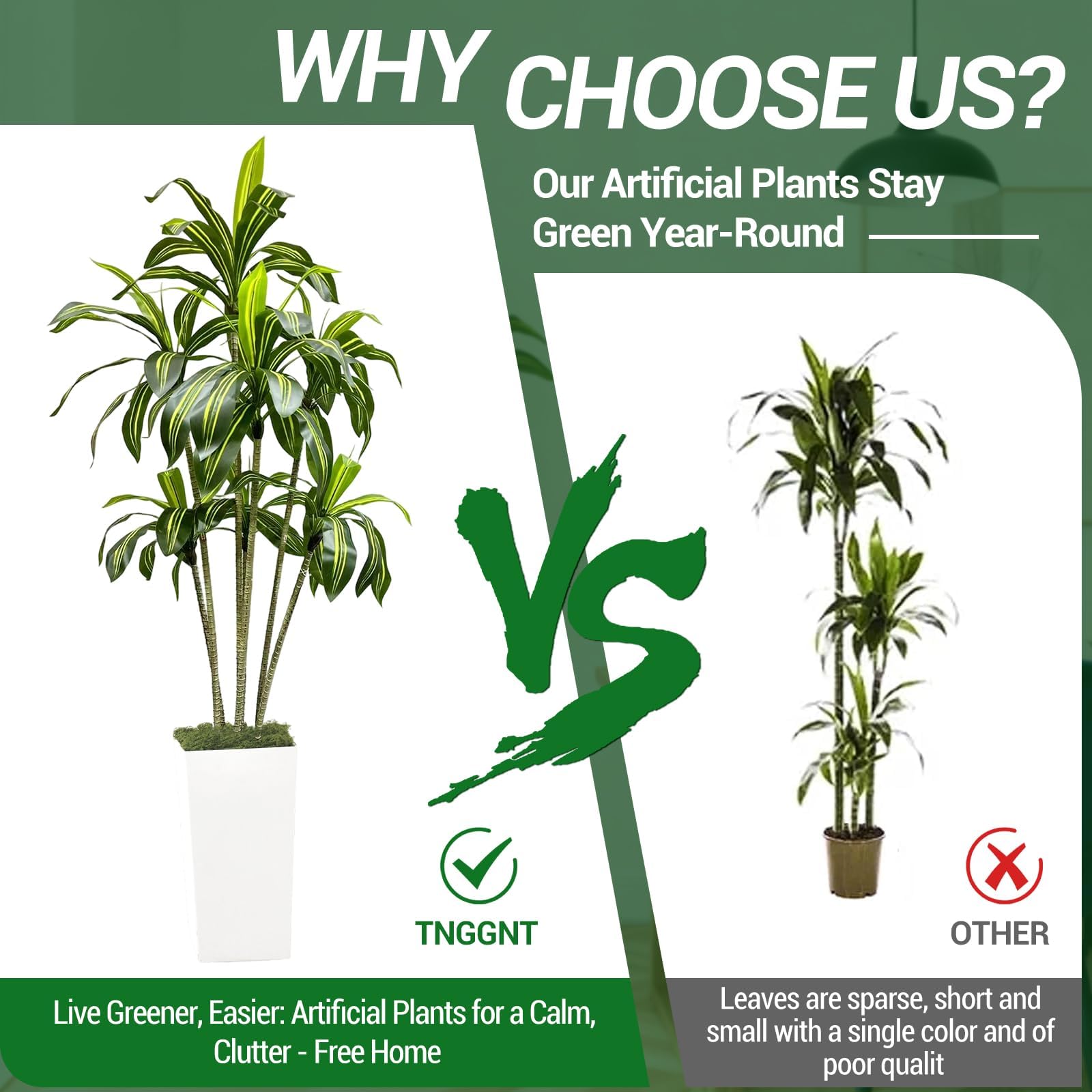 Arbre dragon artificiel Garvee de 180 cm avec pot de fleurs blanc pour salon, balcon ou bureau. Plante tropicale en plastique, réaliste et ajustable.
