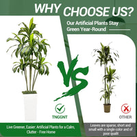 Arbre dragon artificiel Garvee de 180 cm avec pot de fleurs blanc pour salon, balcon ou bureau. Plante tropicale en plastique, réaliste et ajustable.