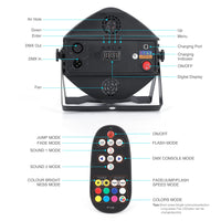 Projecteur LED Garvee, batterie rechargeable, projecteur PAR, éclairage de fête RGB 36 LED, éclairage de scène, télécommande flexible, contrôle DMX, multicolore