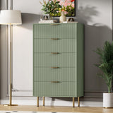 Garvee Commode Moderne à 5 Tiroirs, Panneau Cannelé, MDF et Poignées en Métal, pour Chambre et Couloir, Vert - Vert