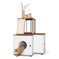 Garvee Arbre à chat 2 en 1 grand modèle avec bac à litière intégré, plusieurs niveaux, griffoir en bois et balles suspendues, pour intérieur