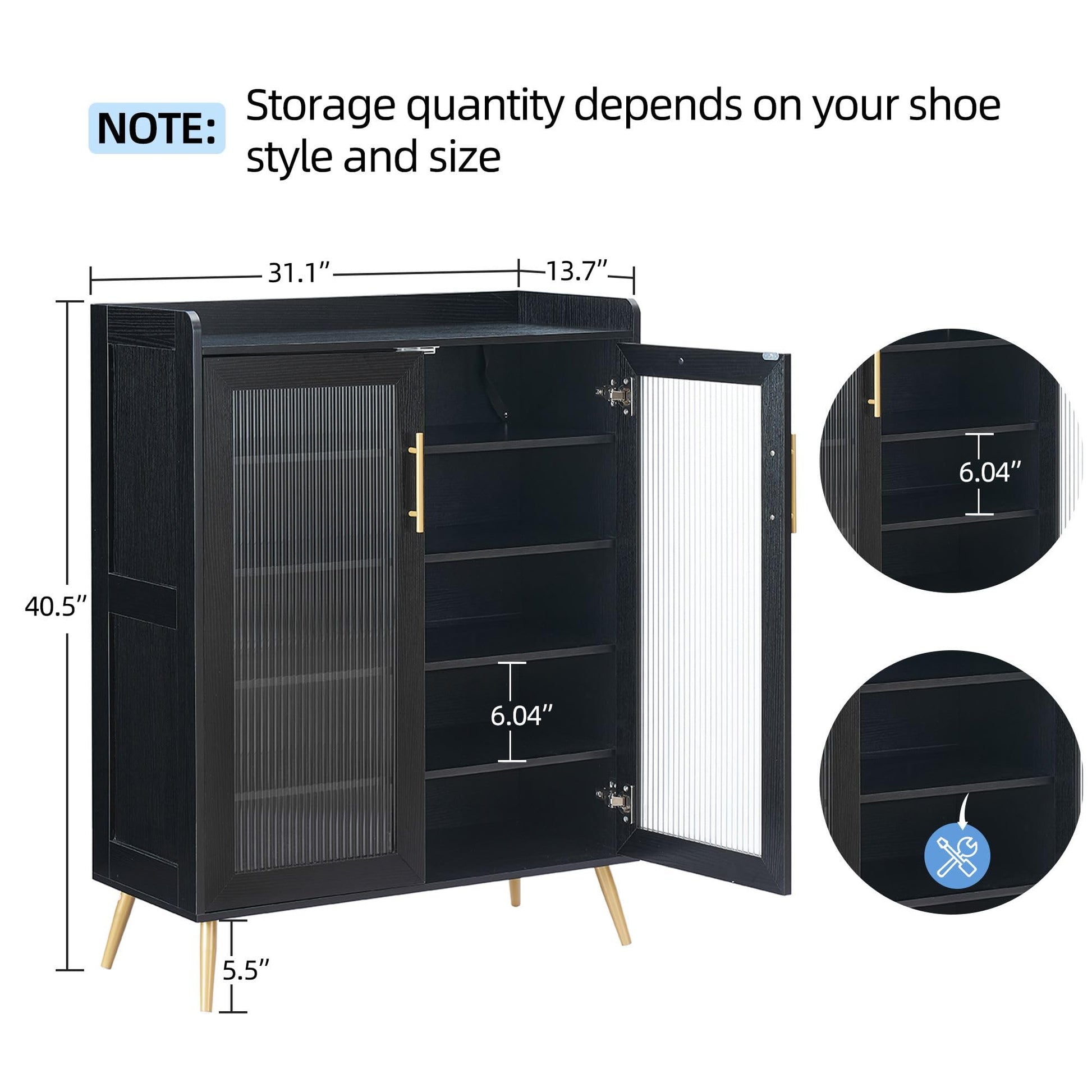 Meuble à chaussures Garvee avec portes vitrées, 5 niveaux, grande capacité, étagères réglables, matériau MDF, design moderne, pour entrée et salon