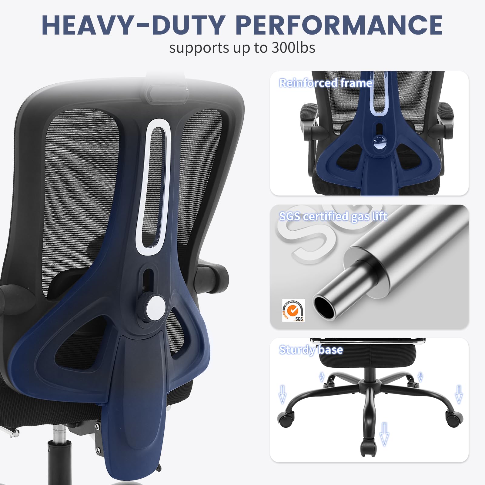 Chaise de bureau ergonomique Garvee avec soutien lombaire réglable, repose-pieds, maille respirante, idéale pour le bureau et le gaming, réglable, noire