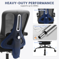 Chaise de bureau ergonomique Garvee avec soutien lombaire réglable, repose-pieds, maille respirante, idéale pour le bureau et le gaming, réglable, noire