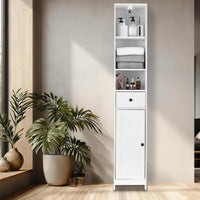 Meuble de salle de bain Garvee de 170 cm de haut avec portes coulissantes, 3 niveaux, bois noir, polyvalent pour salle de bain et couloir, mince