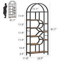 Garvee Bibliothèque à 6 Niveaux au Design Géométrique, Structure en Métal, L. 76 × P. 30 × H. 207,5 cm, Noir, pour Salon et Bureau