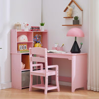 Ensemble bureau d'angle pour enfant Garvee avec tableau d'affichage et rangement, en forme de L, pour chambre d'enfant, rose, 101,6 x 106,7 x 78,7 cm
