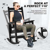 Garvee Fauteuil à bascule d’extérieur en HDPE noir, assise large avec accoudoirs spacieux, résistant aux intempéries, pour jardin et porche