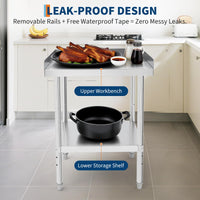 Table de cuisson Garvee en acier inoxydable 30,5 x 61 x 76 cm avec rebord de 5 cm et roulettes verrouillables pour la cuisine et le barbecue, capacité de charge de 300 kg, certifiée NSF, construction robuste, argent
