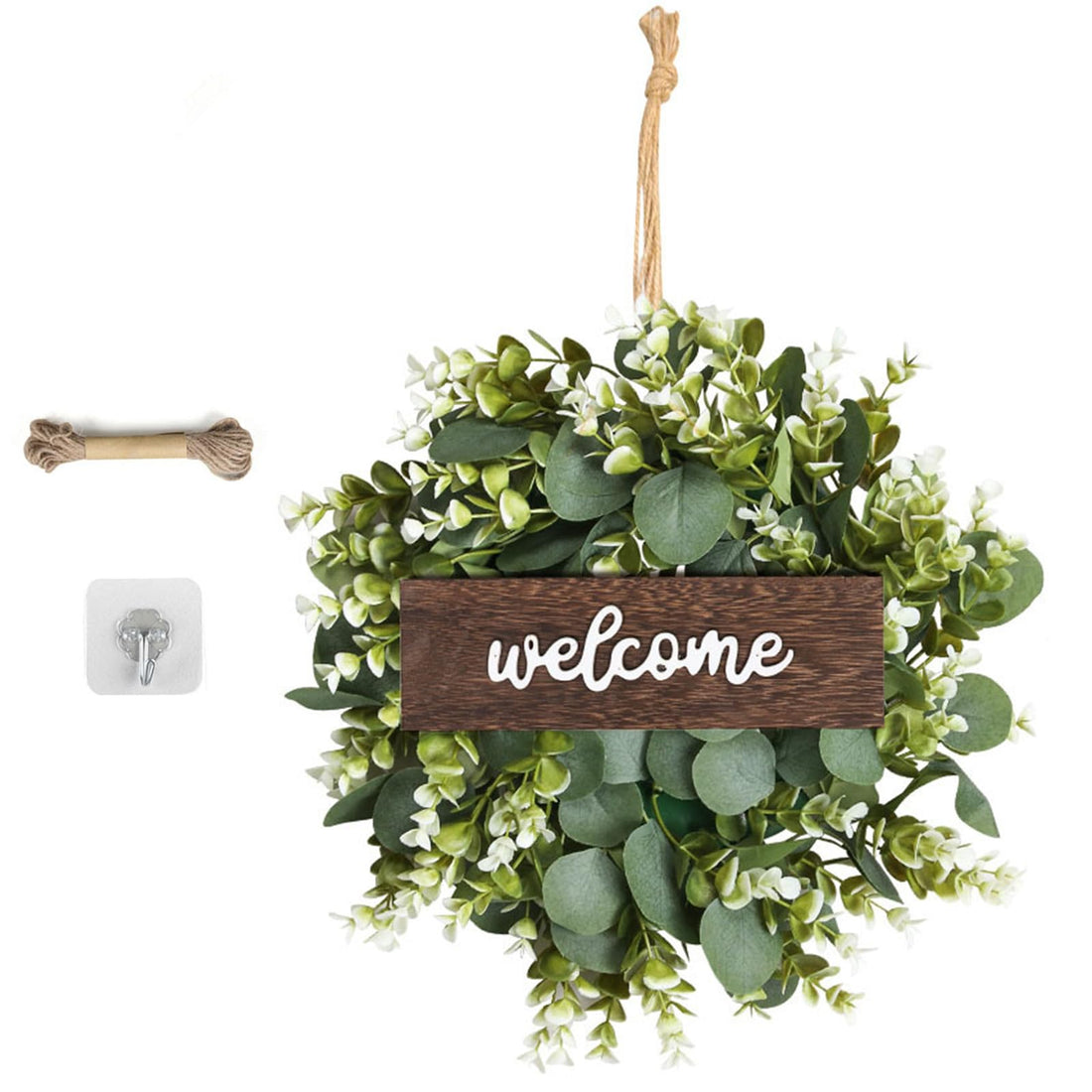 Couronne d'eucalyptus artificiel Garvee 35 cm, feuilles vertes décoratives pour porte, mur, fenêtre, porche