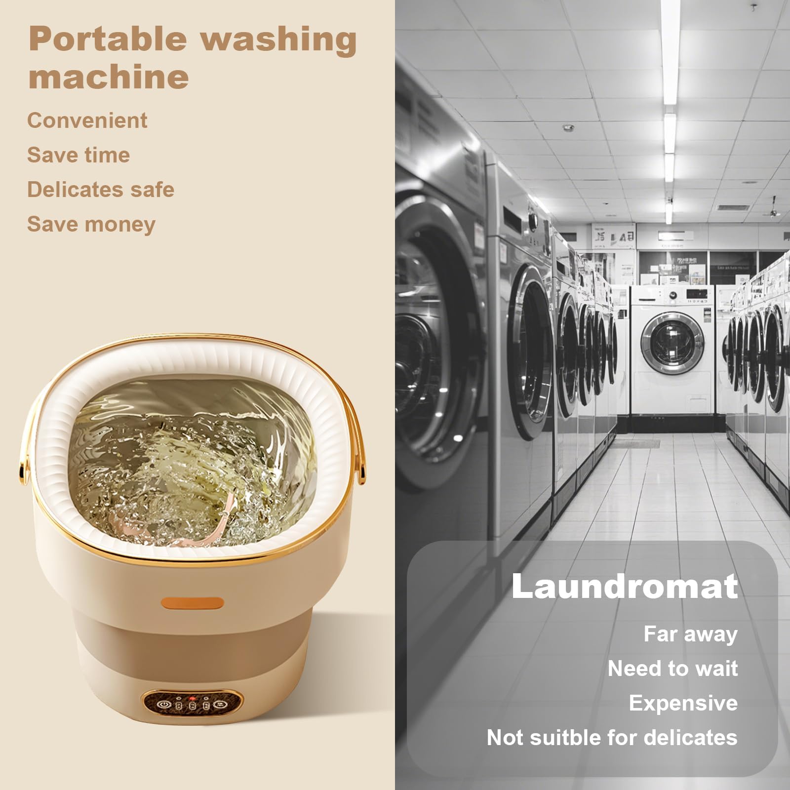 Garvee Mini lave-linge portable 13 L, capacité 2,5 kg, pliable, moteur silencieux, ABS durable, idéal pour camping, voyage, caravane et petits espaces