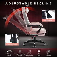 Garvee Chaise gaming ergonomique rose avec repose-pieds, appui-tête et soutien lombaire, pivotante 360°, hauteur réglable, capacité 136 kg, adulte et ado
