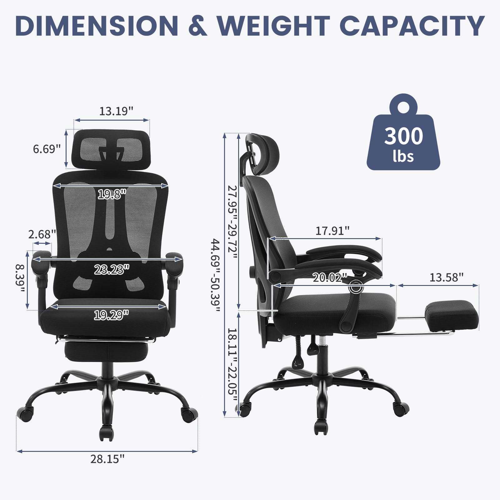 Chaise de bureau ergonomique Garvee avec soutien lombaire réglable, repose-pieds, maille respirante, idéale pour le bureau et le gaming, réglable, noire