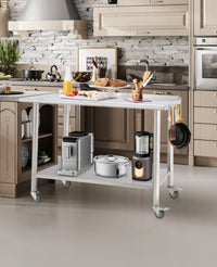Garvee Table de préparation inox avec 5 crochets et roulettes, meuble mobile pour cuisine professionnelle