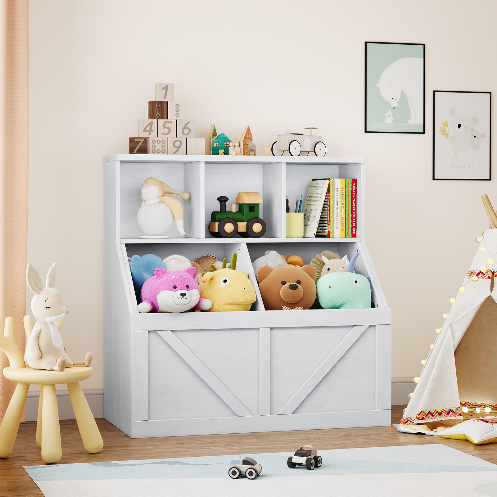 Étagère pour enfants Garvee avec rangement pour livres et jouets, multifonctionnelle et stable, en MDF et bois aggloméré, idéale pour la salle de jeux ou la chambre d'enfant, 90 cm (35,4 po), blanche.
