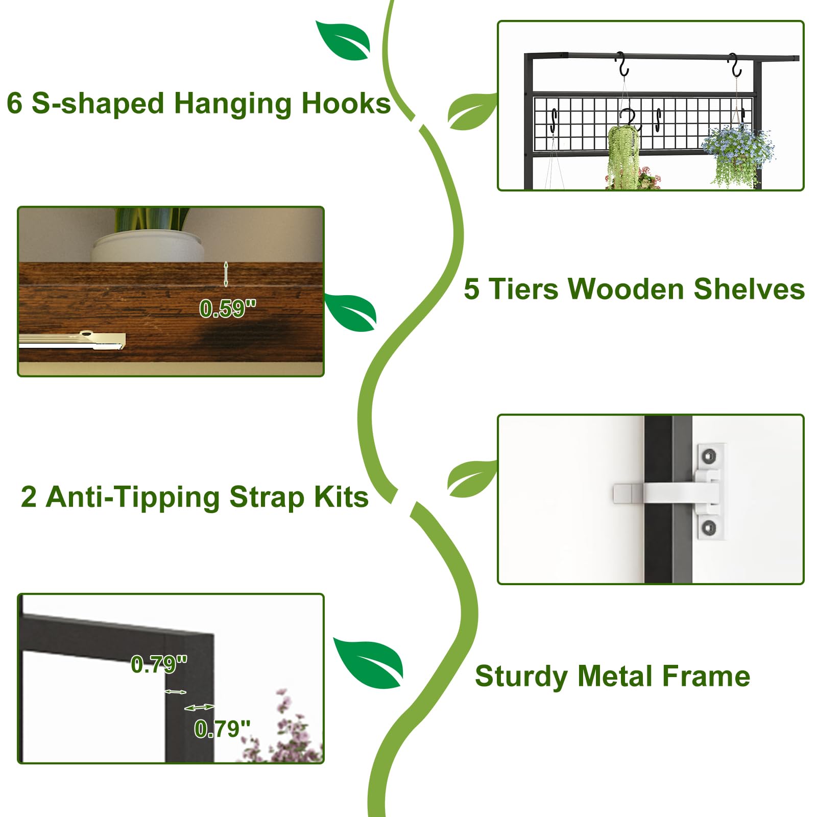 Étagère à plantes Garvee avec lampe de croissance, 7 niveaux, en métal robuste, pour balcon et salon, noire