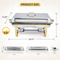 Ensemble de 4 chafing dishes Garvee dorés, 8 pintes (7,6 L), en acier inoxydable, dimensions : 62 x 35,5 x 30,5 cm. Idéal pour les grands événements, la restauration, les hôtels et les restaurants.