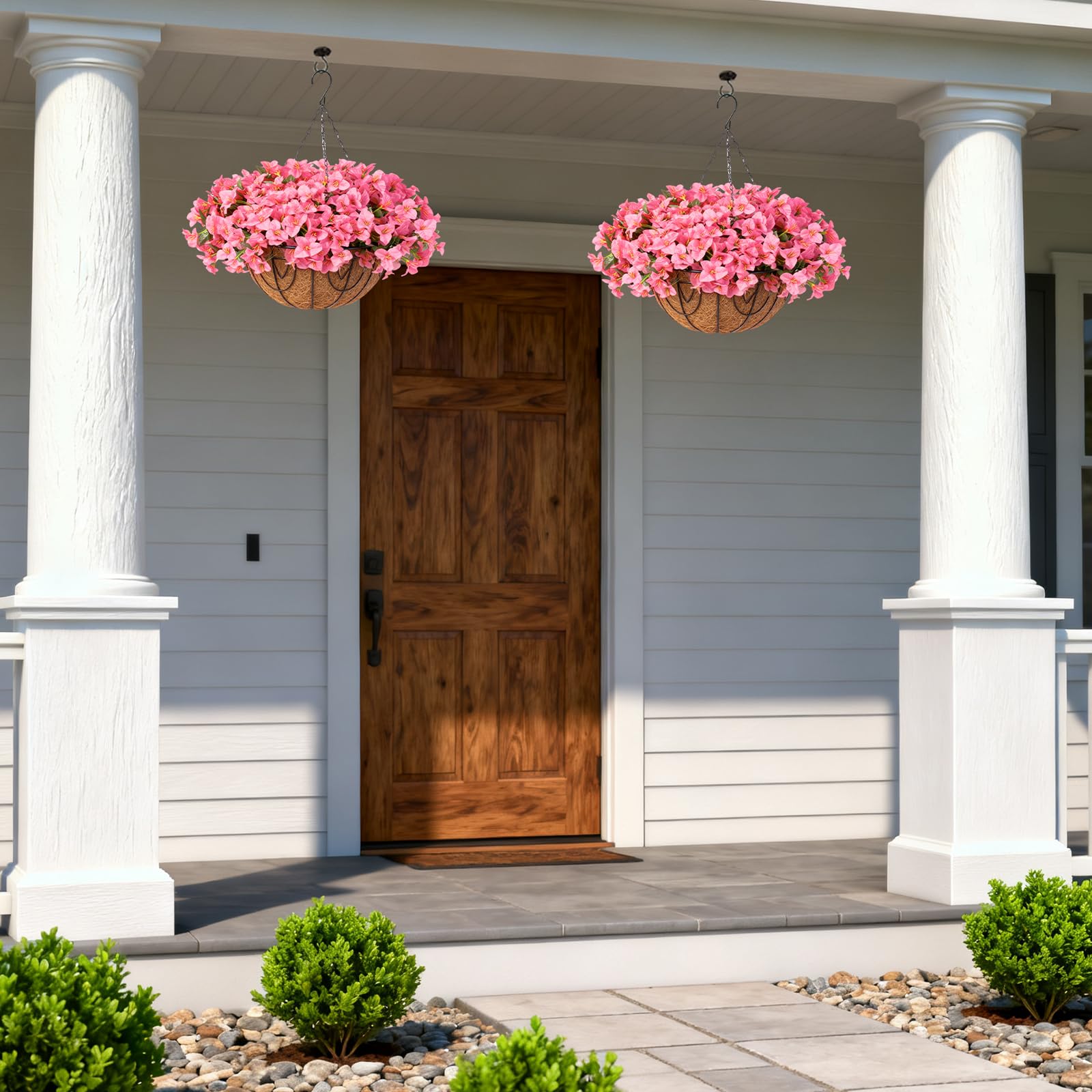 Ensemble de bougainvilliers artificiels Garvee avec panier pour jardin et terrasse, rose, résistant aux UV et aux intempéries.