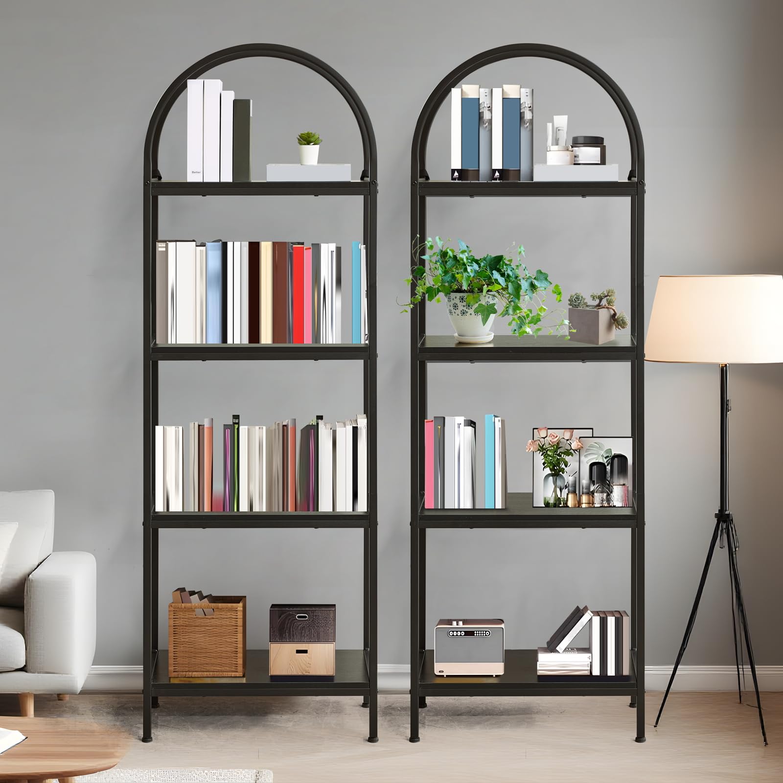 Garvee étagère à 4 niveaux en métal, style arqué, robuste et moderne, idéale pour le salon ou le bureau (noir)