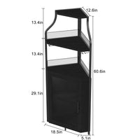 Meuble bar d'angle Garvee, 5 niveaux avec porte-verres, étagères réglables, structure en métal, MDF, porte coulissante de style grange, noir, pour salon et cuisine, 47 x 45 x 154 cm