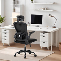 Chaise de bureau ergonomique Garvee avec soutien lombaire et appui-tête réglables, accoudoirs pliables, maille respirante, pivotante, à roulettes, noire, pour le bureau et le gaming