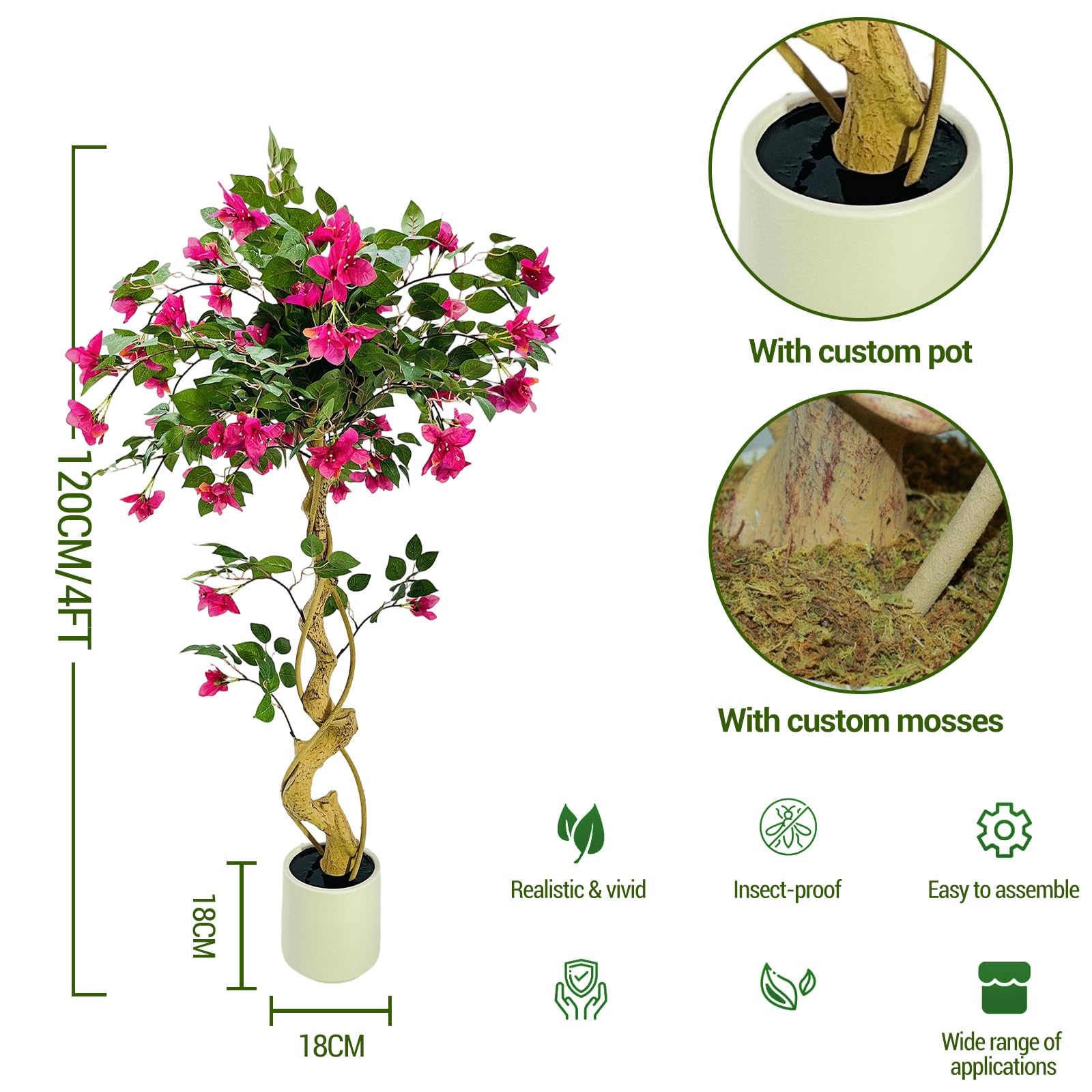 Arbre artificiel d'intérieur Garvee de 1,20 m, design réaliste, sans entretien, idéal pour la maison, le bureau, les mariages, les fêtes, écologique