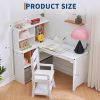 Bureau d'angle Garvee pour enfant avec chaise, en forme de L, blanc, pour chambre d'enfant, 101,6 cm x 106,7 cm x 78,7 cm