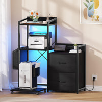 Classeur Garvee avec bandes LED, meuble de bureau à 2 tiroirs et étagère, table pour imprimante pour bureau et maison, grand format, noir