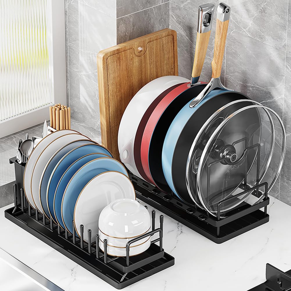 Égouttoirs à vaisselle multifonctionnels Garvee en acier au carbone (lot de 2) - Gain de place et réglables - Acier inoxydable - Pour évier de cuisine - Noir