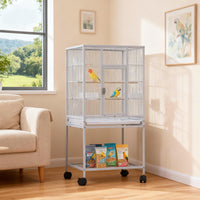 Cage à oiseaux en métal Garvee de 104 cm (41 pouces) pour perruches ondulées, avec perchoirs en bois et support à roulettes, blanche, pour la maison