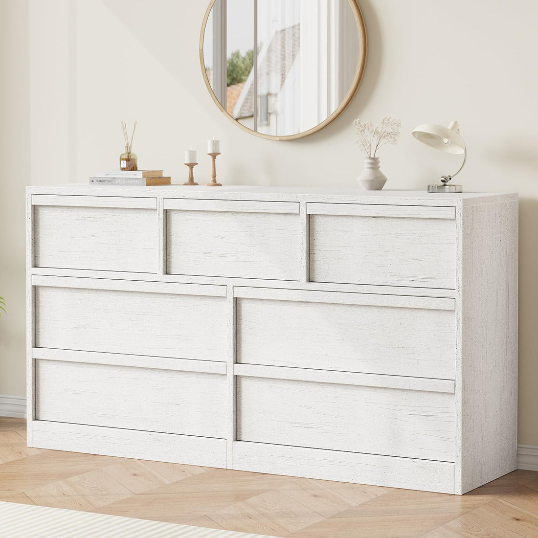 Commode Garvee à 7 tiroirs avec grand espace de rangement, bois robuste pour chambre et salon, 137 x 40 x 78 cm, marron