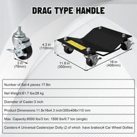 Garvee Lot de 4 Chariots de Déplacement Auto 2 722 kg, 680 kg par Unité, Acier Renforcé, Roues 360° avec Freins, Surface Antidérapante 4 mm, Noir