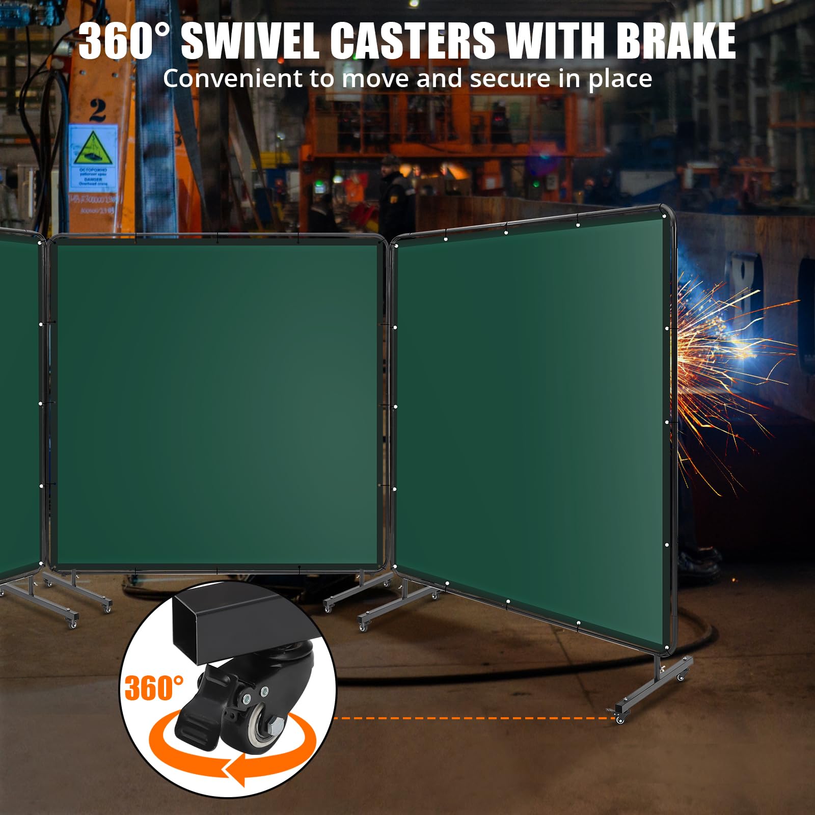 Écran de soudage Garvee à 3 panneaux de 1,8 x 1,8 m avec cadre en acier et PVC transparent pour ateliers et garages, vert, ignifugé, portable