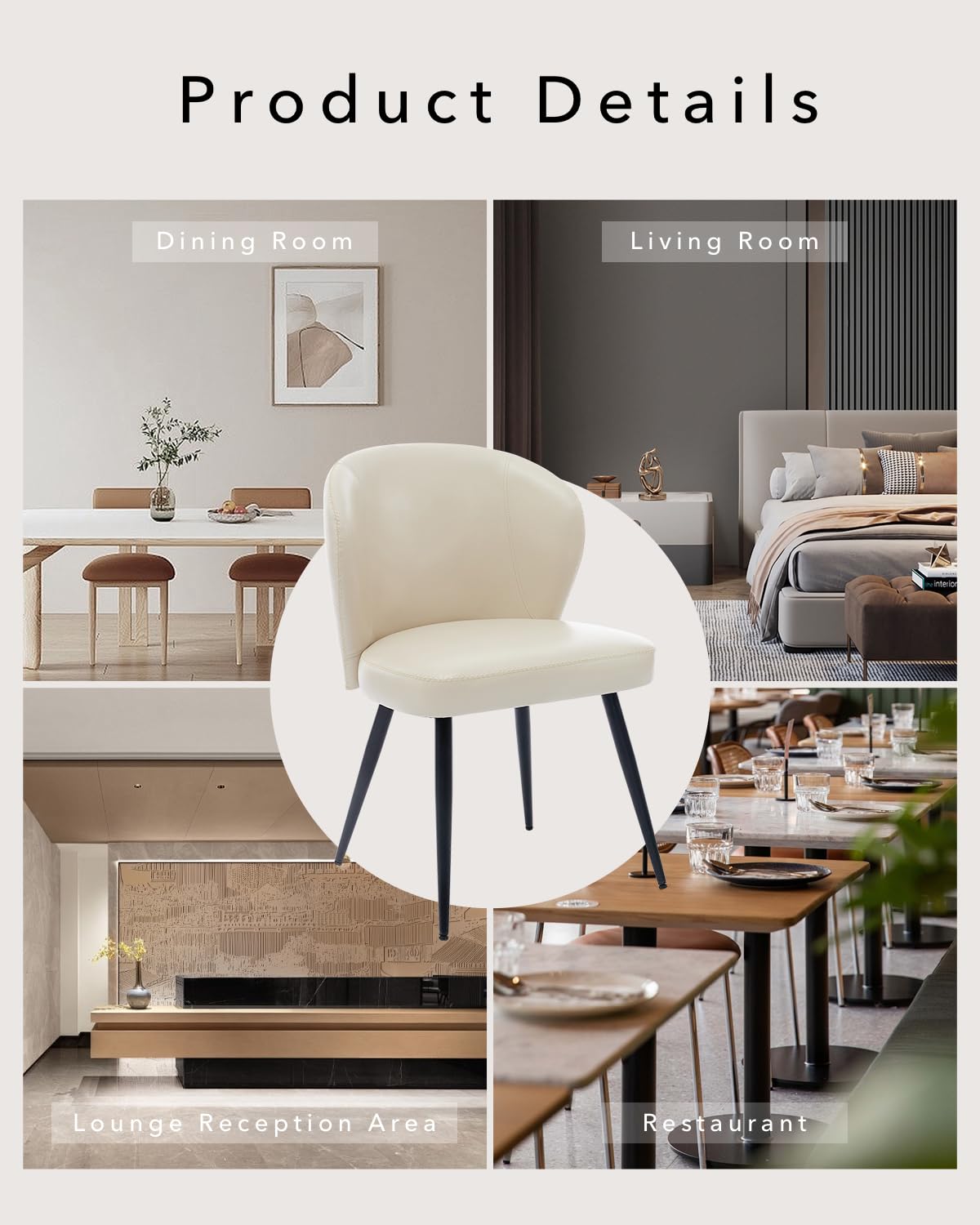 Garvee Ensemble de 2 chaises de salle à manger , ergonomiques, en cuir, pieds en acier, pour la cuisine et la salle à manger, hauteur d'assise de 59 cm (23,2 po), couleur neutre