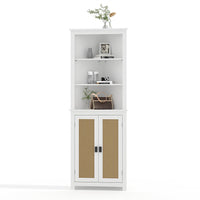 Garvee Meuble d'angle style ferme, 162, 5 cm de hauteur, 6 étagères et 2 portes coulissantes de style grange, étagère réglable, blanc, pour salon et salle de bain, bois, résistant à l'humidité, anti-basculement