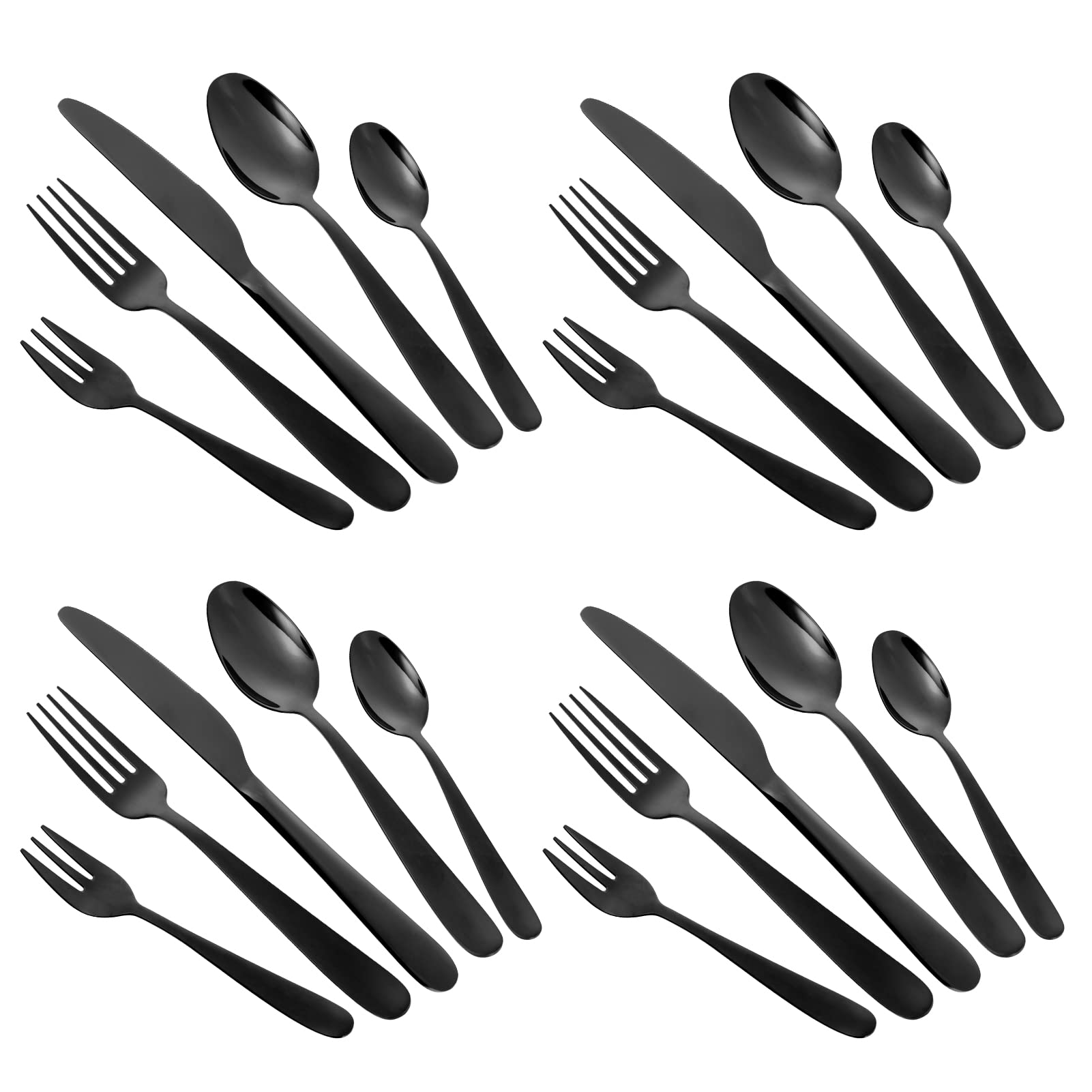 Ménagère Garvee 60 pièces, acier inoxydable noir, pour 12 personnes, finition miroir, compatible lave-vaisselle, design moderne, salle à manger