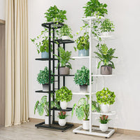 Support à plantes Garvee à 7 niveaux en métal avec 8 pots, support d'angle, pieds réglables, pour intérieur et jardin, compact, noir