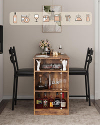 Ensemble table et chaises de bar Garvee 3 pièces, pliable, avec espace de rangement, en acier et bois, coussins ergonomiques, marron, idéal pour les petites cuisines.