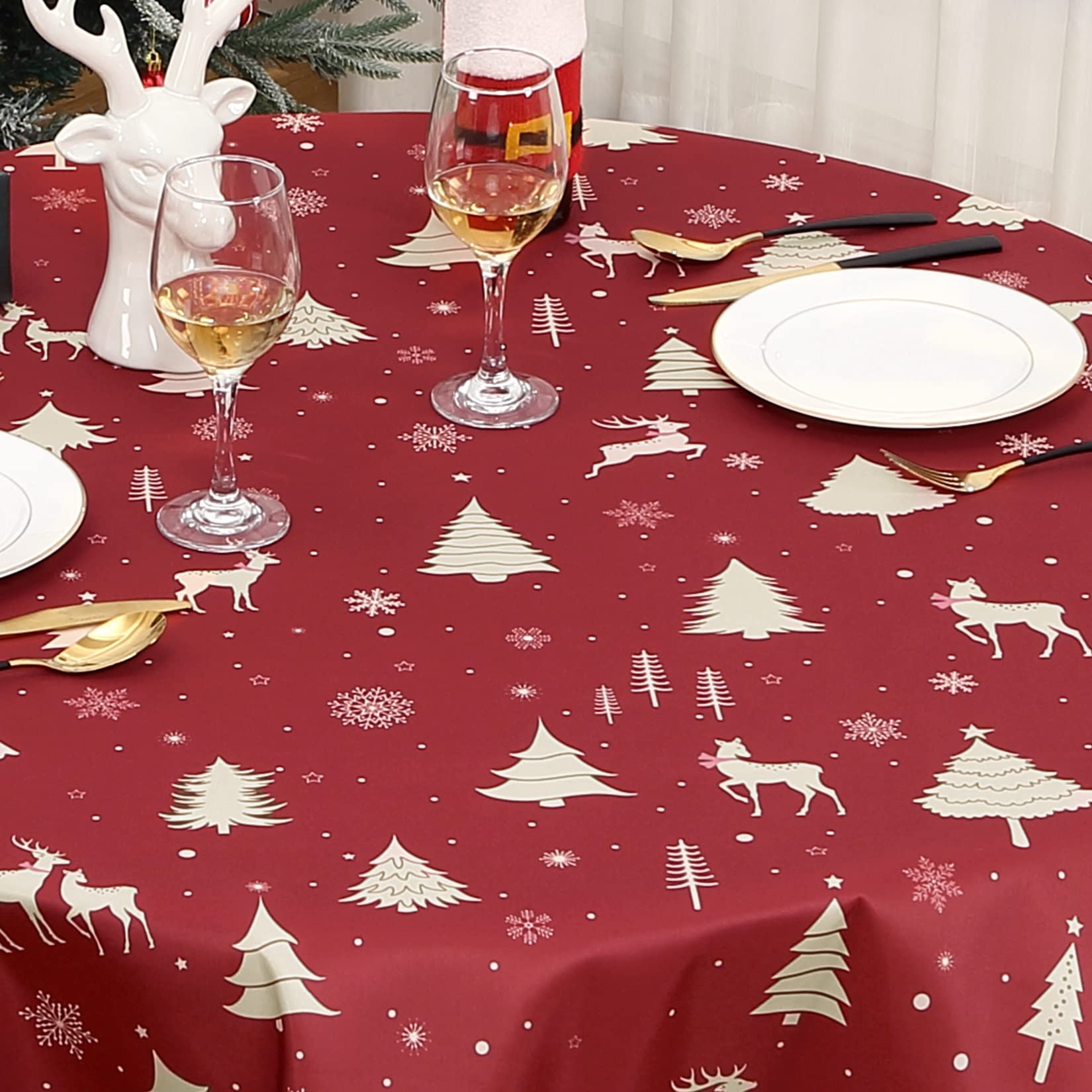 Nappe de Noël ronde GARVEE 152 cm, imperméable et lavable, couleur or, idéale pour les fêtes, la cuisine et la salle à manger. Parfaite pour une décoration festive.