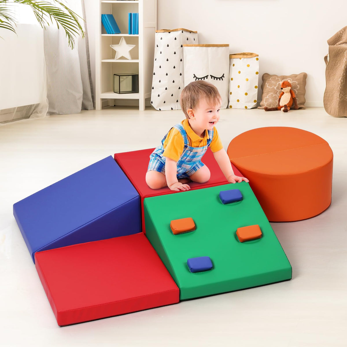 Garvee Parcours de Motricité en Mousse PU pour Enfants, 5 Blocs Antidérapants, 180 × 51 × 38 cm, Jeu d’Intérieur