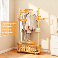 Portant à vêtements mobile Garvee avec roulettes et panier, en métal, roulettes pivotantes à 360°, grand espace de rangement, pour chambre et bureau, noir, 100 x 175 cm