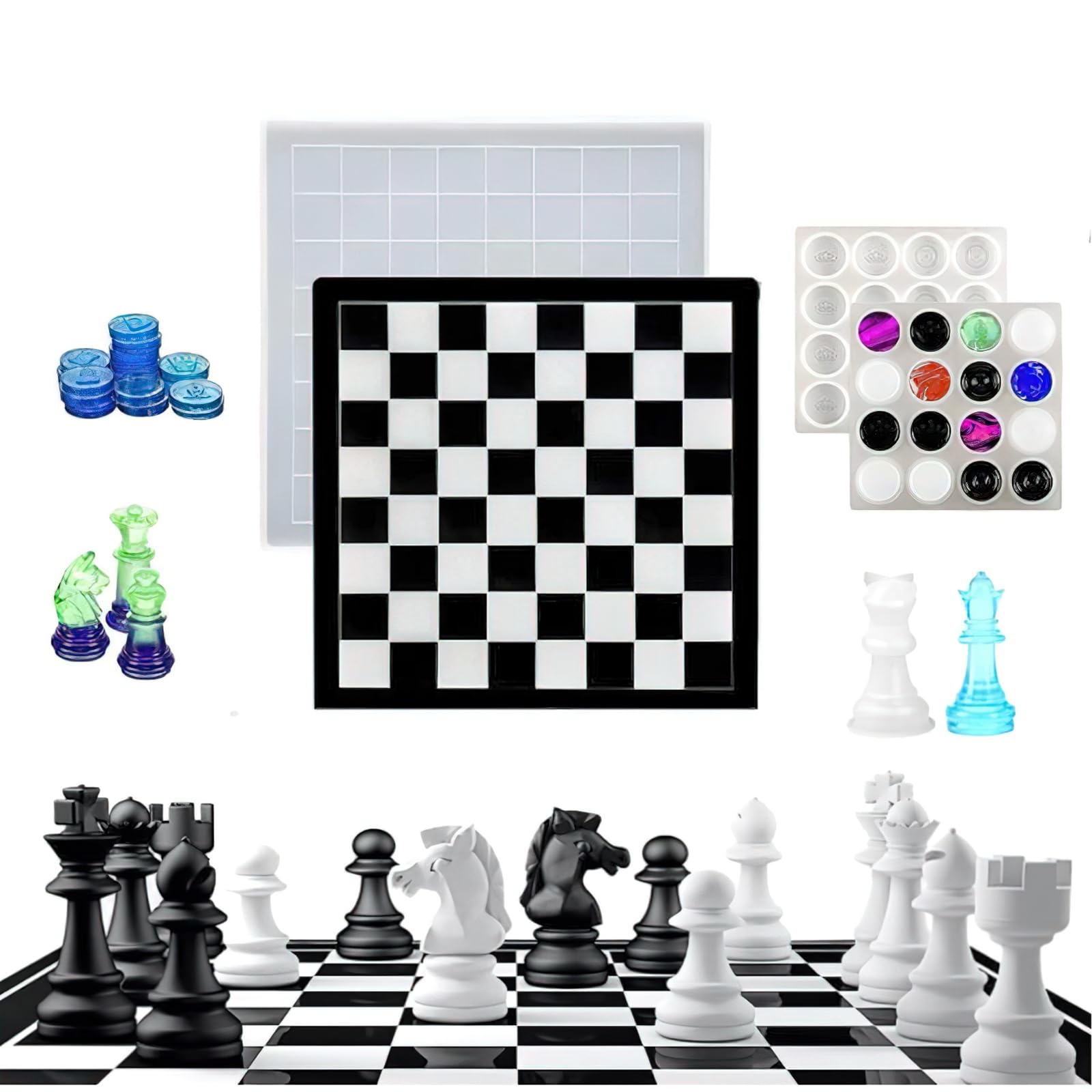 Jeu d'échecs Garvee en silicone (3 pièces) – Pièces et échiquier 3D pour loisirs créatifs, enfants et adultes, transparent