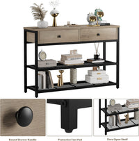 Console Garvee avec 2 tiroirs, structure en métal, étagère métallique à 2 niveaux pour entrée et salon, pieds réglables, robuste, panneaux de particules, noir
